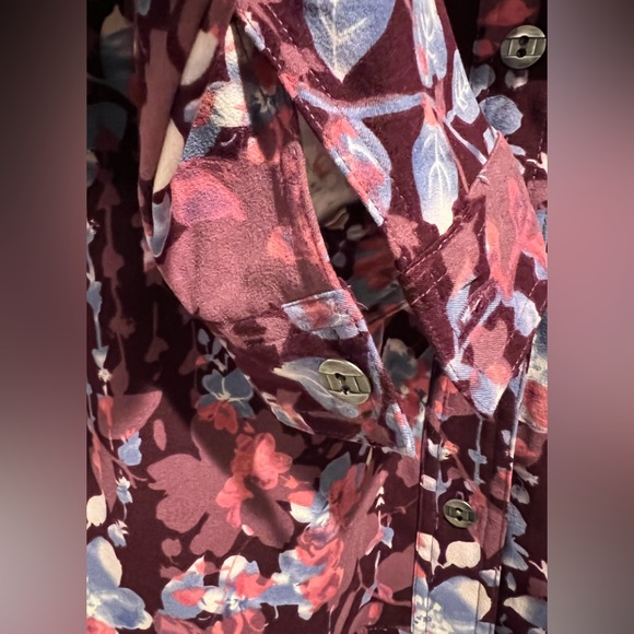 Maroon Floral Button Down Jacket , SOFT W 2 Real Chest pockets - Picture 6 of 9
